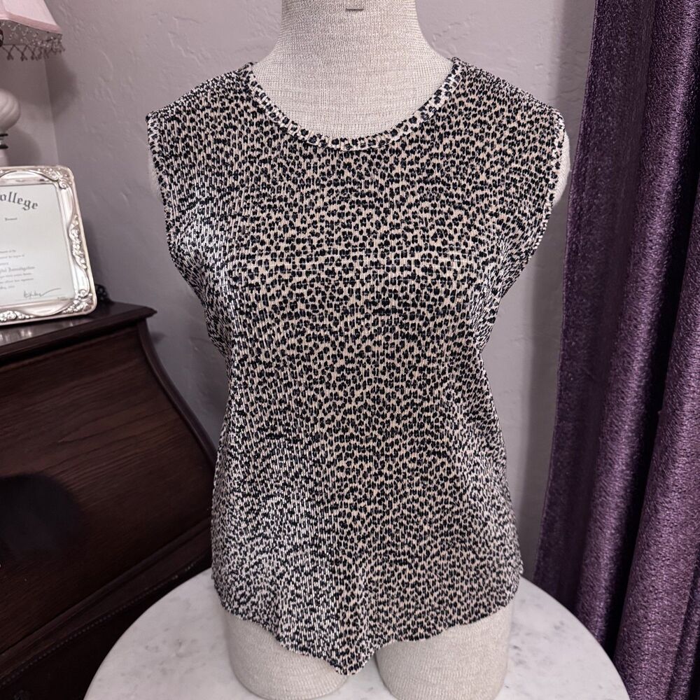 Vintage 90s Plissé Leopard Print Micro-Pleated Tank Top size L